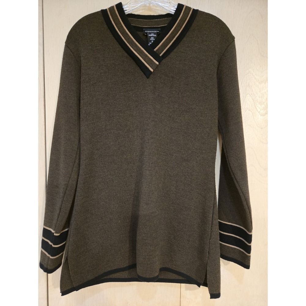 Lineamidas Women S Merino Wool Blend Sweater Made Italy Brown Striped V Neck
